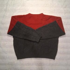 Mens Colorblock Ribbed Knit Sweater Red Charcoal Grey Crew Neck Heavyweight